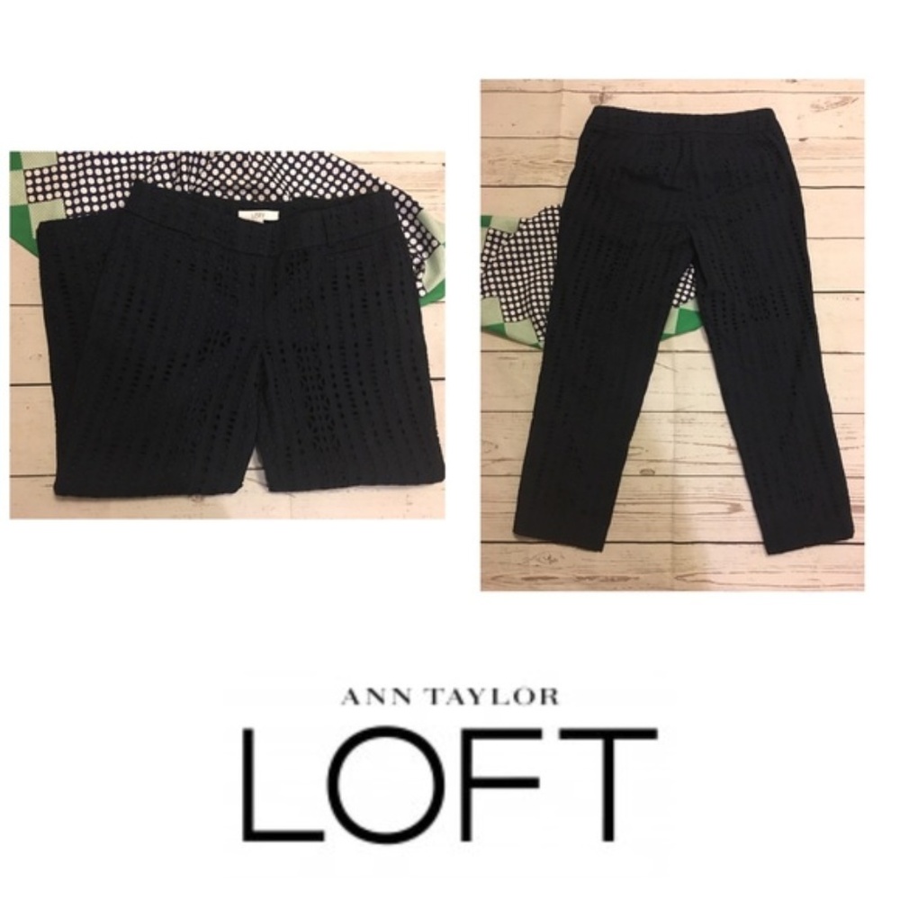 LOFT Navy Blue Eyelet Pants Marisa 0 Petite